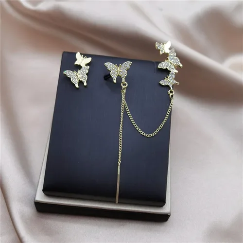 Miniatura 3 de Aretes de mariposa con borlas asimétricas temperamento femenino personalidad clip de orejera aretes de hada joyería de disfraz para adolescentes
