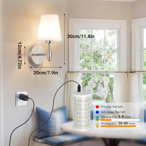 Miniatura 7 de Juego de 2 apliques de pared a pilas, luz de pared inalámbrica con bombilla magnética recargable RGB de 10000 mAh, aplique de pared recargable