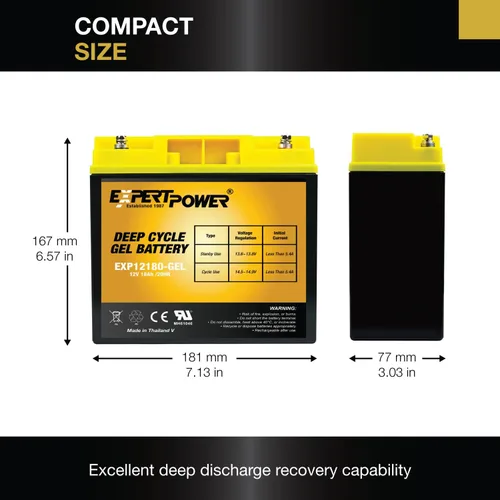 Miniatura 2 de ExpertPower Batería solar de ciclo profundo del gel de 12V 18Ah, tecnología sellada del gel para los usos marinos, de la movilidad