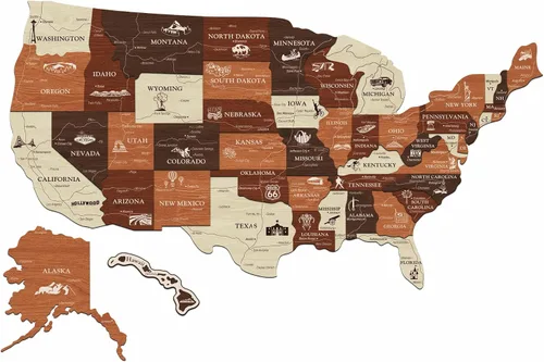 Miniatura 15 de JustLikeWood Rompecabezas de madera 3D de mapa de Estados Unidos de 16 x 9 ″ con los estados y capitales, decoraciones del 4 de julio, mapa de viaje