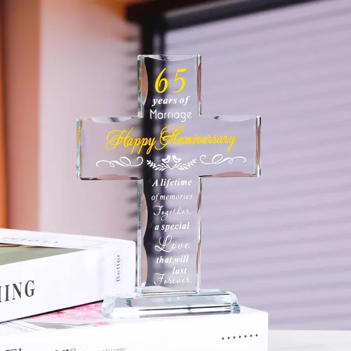 Miniatura 6 de YWHL Regalos de Cruz del 65º Aniversario de Bodas para Padres y Abuelos, Decoración de Fiesta del 65º Aniversario, Recuerdo de Cruz de Cristal de 65