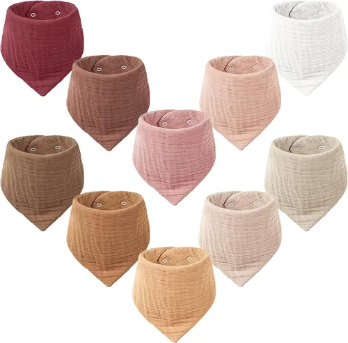 Miniatura 19 de Konssy Baberos de muselina para bebé, paquete de 10 baberos bandana para bebé, 100% algodón, unisex para niños y niñas Amarillo