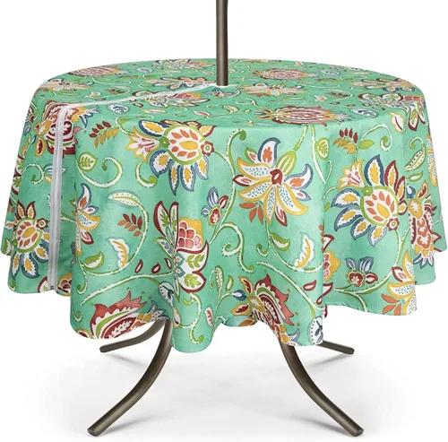 Miniatura 21 de UMINEUX Mantel para exteriores con agujero para sombrilla y cremallera, para primavera/verano, impermeable, para picnic, barbacoa, jardín
