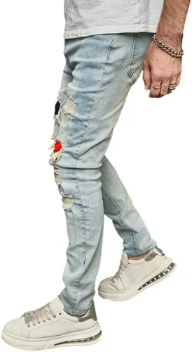 Miniatura 3 de Jeans ajustados para hombre de pierna recta, pantalones vaqueros ajustados elásticos impresos para hombre