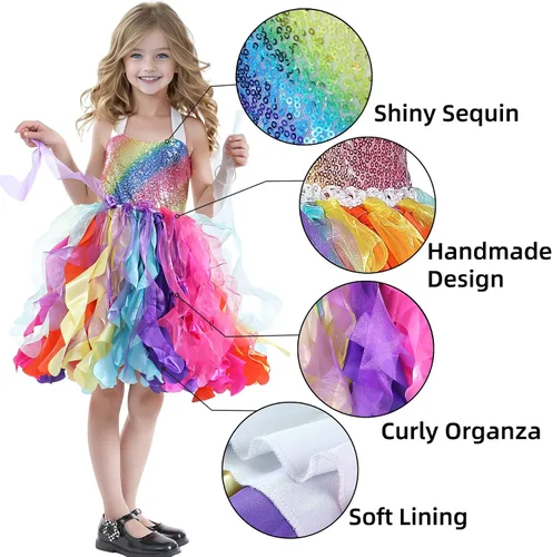Miniatura 6 de Vestido tutú para niñas, vestido de tul con lentejuelas, vestido de princesa para niñas pequeñas, disfraz de fiesta de cumpleaños brillante