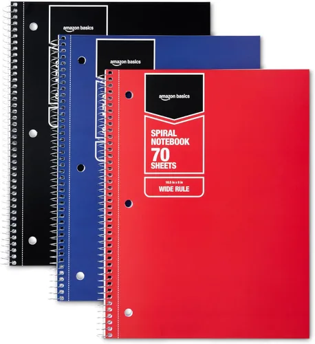 Miniatura 8 de Amazon Basics - Cuaderno de espiral de rayas anchas, 70 hojas, 7-1/2 x 10-1/2 pulgadas, paquete de 3, varios colores pastel sólidos Colores sólidos