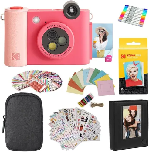 Kodak Smile+ Paquete de regalo para cámara e impresora digital instantánea 2 en 1 + estuche + papel fotográfico Zink 2 x 3 con parte trasera Rojo