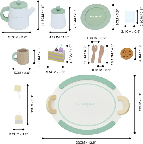 Miniatura 6 de Teamson Kids Little Chef Frankfurt - Juego de accesorios de madera para fiesta de té, 20 piezas, con comida y tazas