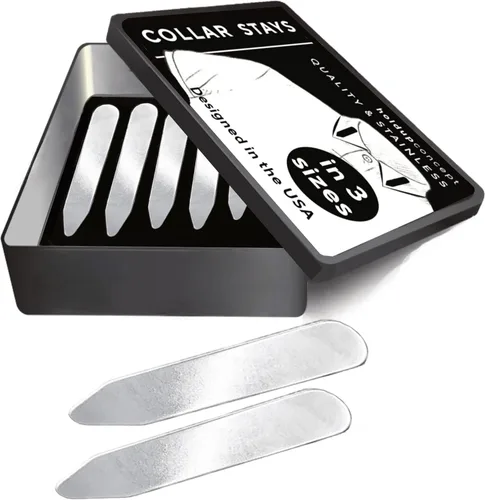 Collar de metal para camisa de vestir para hombre, paquete de 6 unidades en un estuche de viaje, insertos de cuello de acero inoxidable en 3 tamaños