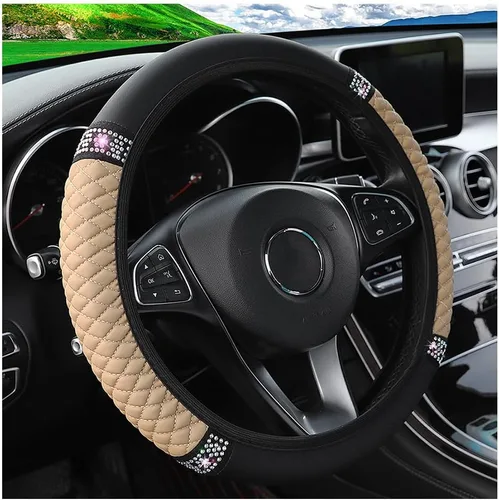 Osilly Funda brillante para volante de automóvil, 15 pulgadas, con diamantes de imitación brillantes, piel suave, protector elástico, para mujeres y