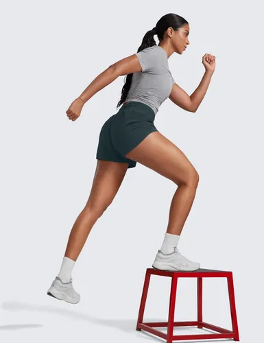 Miniatura 53 de CRZ YOGA Pantalones cortos de correr de cintura alta para mujer de 2.5 pulgadas, forro de malla de secado rápido para entrenamiento deportivo