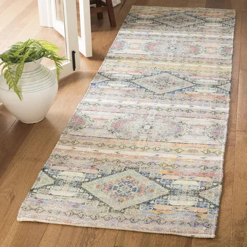 Miniatura 11 de SAFAVIEH Saffron Collection - Alfombra de pasillo de 2 pies 3 pulgadas x 8 pies, color crema y azul, hecha a mano de algodón envejecido, ideal