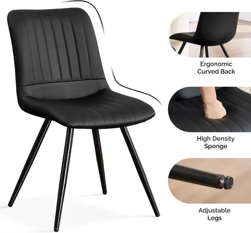 Miniatura 5 de Sillas de comedor, modernas sillas de comedor con cojines gruesos, sillas tapizadas de piel sintética para cocina, comedor con patas de metal