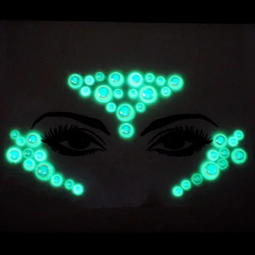 Miniatura 4 de Joyas de cara que brillan en la oscuridad, cristal de Halloween, tatuaje temporal, gemas de diamantes de imitación, cuerpo fluorescente, joyas