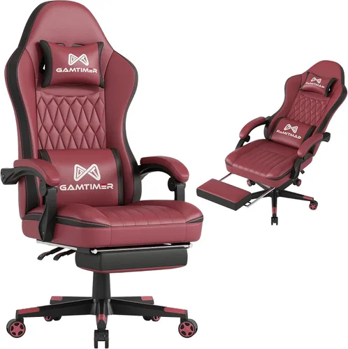Miniatura 10 de Gamtimer Silla de juegos con reposapiés, silla ergonómica para computadora, material transpirable de poliuretano con reposacabezas y soporte lumbar