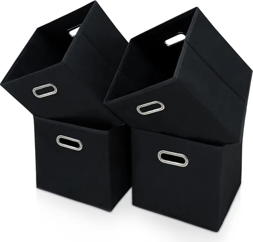 Cubos de almacenamiento de tela negra, 11 x 11 x 11 pulgadas, canastas organizadoras de tela con asa, cesta plegable para armario o caja de