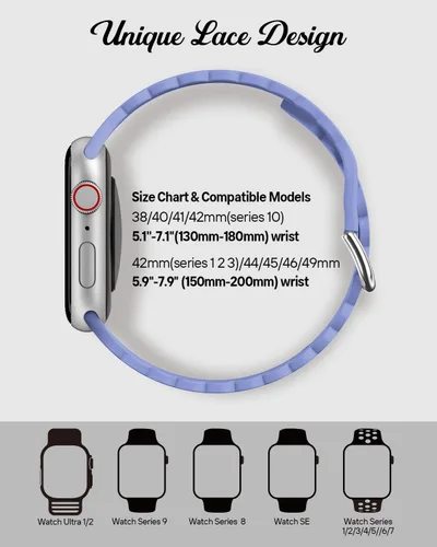 Miniatura 3 de Correa de encaje de silicona Sunnywoo para Apple Watch para mujer, 38mm-45mm, Lavanda Gris