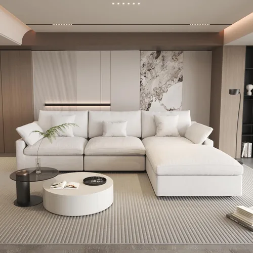 Miniatura 21 de WJShome Sofá Seccional Cloud Couch de 83 pulgadas para sala de estar, sofá seccional modular relleno de plumón, sofás en forma de L con otomana
