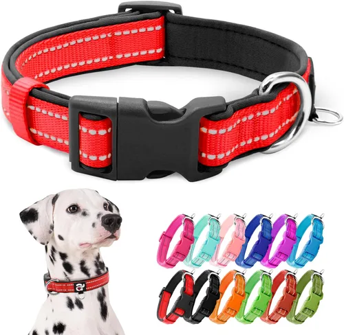 Miniatura 31 de azuza Collar reflectante para perro, de neopreno suave acolchado con anillo para etiqueta de identificación, ajustable para perros pequeños, azul