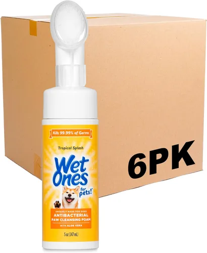 Wet Ones for Pets Limpiador Antibacteriano de Patas de Perro con Cepillo Rascador Incorporado, Aroma Tropical Splash - Limpiador Espumoso para Patas
