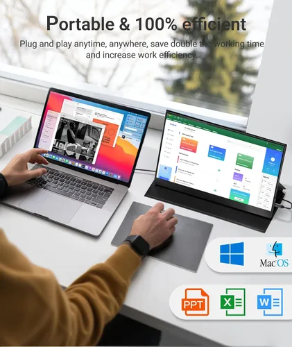Miniatura 3 de Ingnok Monitor portátil, monitor de viaje FHD 1080P de 15.6 pulgadas, ultrafino, USB-C Plug & Play, altavoces integrados, pantalla portátil