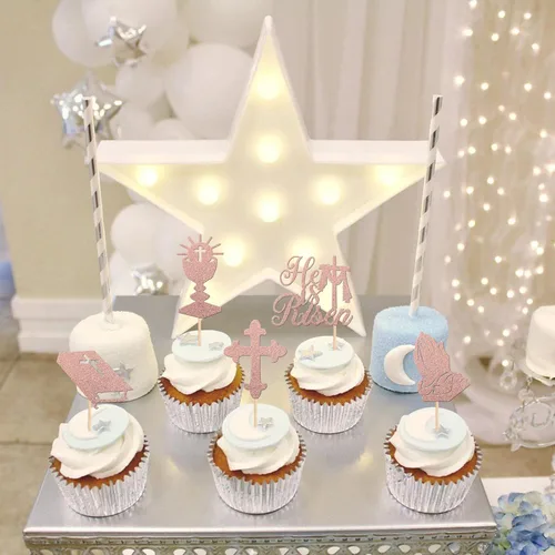 Miniatura 6 de 30 piezas de decoración para magdalenas de Pascua con purpurina de cruz religiosa He is resucitado para cupcakes de la Santa Biblia, Dios bendiga