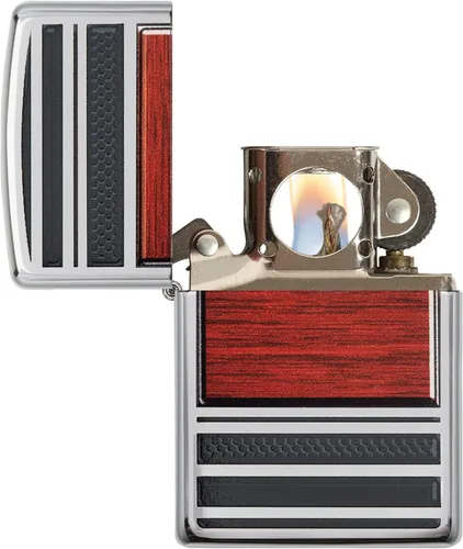 Miniatura 3 de Zippo Encendedor de Bolsillo para Pipa de Cromo Altamente Pulido con Veta de Madera