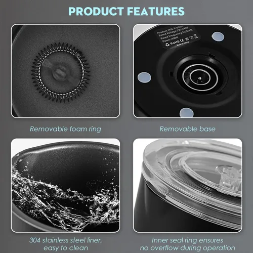 Miniatura 5 de Espumador de leche eléctrico, vaporizador de leche 4 en 1, máquina automática de espuma caliente y fría de 11.8oz/350ml para café, café con leche