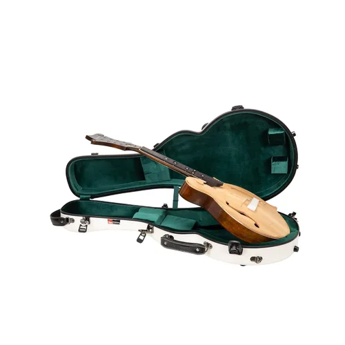 Miniatura 12 de Crossrock Estuche de mandolina de fibra de vidrio – contorneado para estilo F (se adapta a Gibson F5) Brillo plateado, terciopelo verde bosque