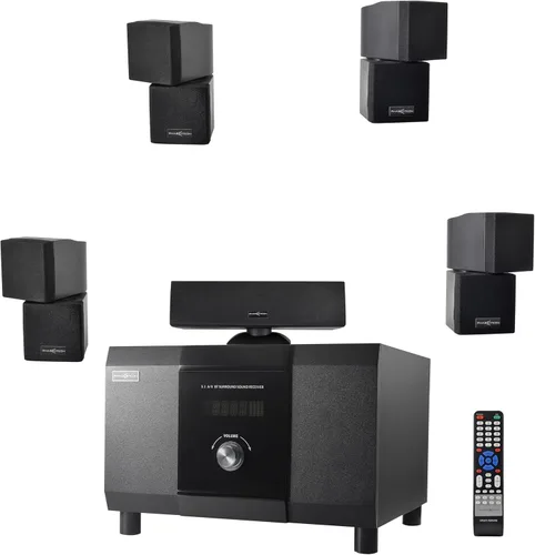 Sistema de cine en casa de 5.1 canales con subwoofer de 10 pulgadas, Bluetooth, 5 altavoces, control remoto, radio, RCA, perfecto para películas,