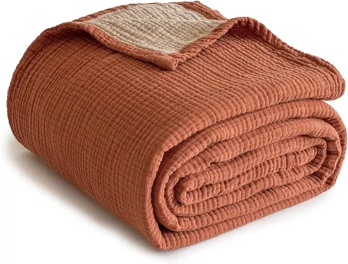 Miniatura 17 de Simple&Opulence - Manta de muselina 100% algodón, tamaño king, transpirable y ligera, de 4 capas de gasa, para cama, sofá, camping, colcha suave Café