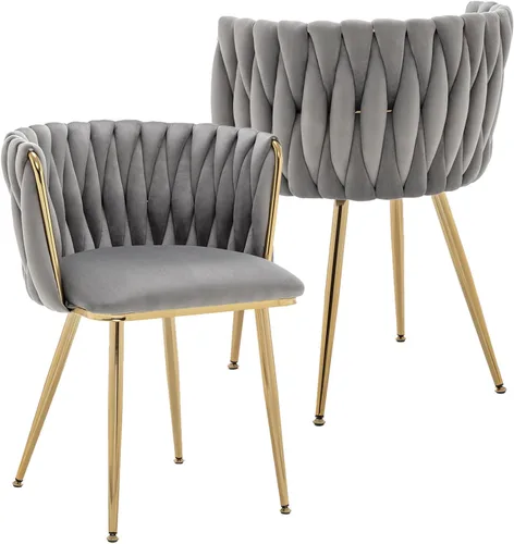 Miniatura 16 de Juego de 2 sillas de comedor de terciopelo Kiztir, sillas tapizadas de comedor con patas de metal dorado, lujosas sillas de comedor acolchadas