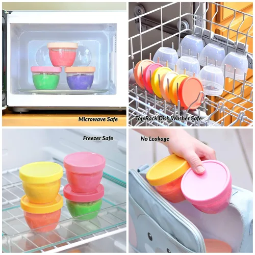 Miniatura 3 de Youngever 18 juegos de almacenamiento de alimentos para bebés, recipientes de alimentos para bebés de 6 onzas con tapas, 9 colores rosa brillante