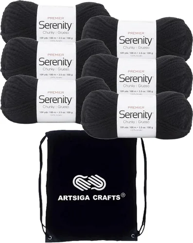 Miniatura 14 de Premier Yarns Serenity Chunky Solid Smoke 700-41 (3 madejas, el mismo lote de tinte) - Hilo acrílico grueso y voluminoso #5 para ganchillo y tejer