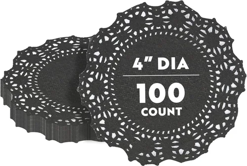 Restaurantware Pastry Tek Blondas de Encaje de 4 x 4 Pulgadas 100 Vajilla Decorativa - Blondas de Mesa Desechables Redondas de Papel Negro para
