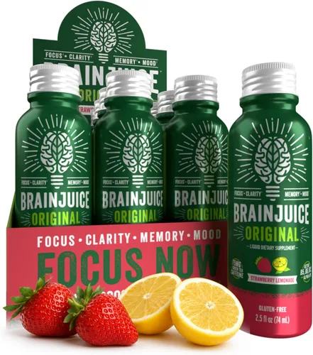 Miniatura 12 de BrainJuice Disparo de apoyo cerebral, suplemento sin gluten para energía y concentración, bebidas saludables con Alpha GPC, vitamina B, 2.5 onzas