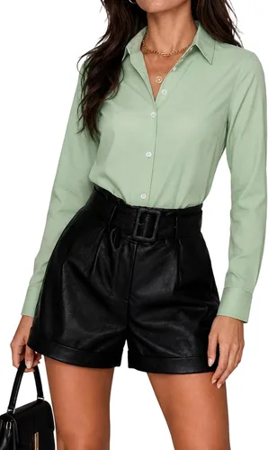 Miniatura 14 de Blusas de negocios para mujer, de manga larga, sin arrugas, con botones, ajuste clásico, cuello para el trabajo y la oficina