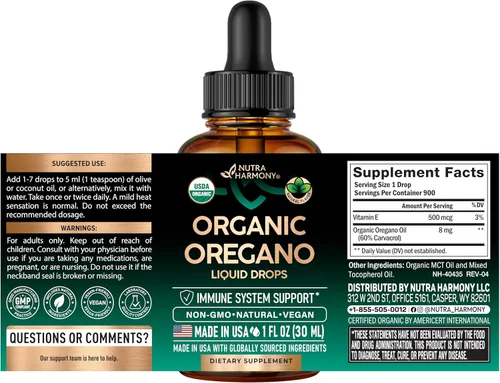 Miniatura 2 de Aceite de Orégano Orgánico USDA – Gotas Líquidas con Vitamina E – Hecho en Estados Unidos – Suplemento para Apoyo Inmunológico, Salud Digestiva