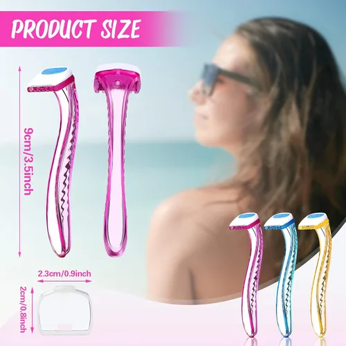 Miniatura 2 de Honoson 16 piezas de maquinilla de afeitar desechables para mujer, kit de afeitado de piel sensible con cubierta protectora, recortadora de amarillo