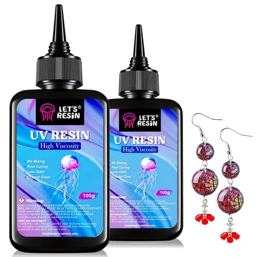 LET'S RESIN Resina UV, Kit de Resina UV de Alta Viscosidad Transparente y Gruesa de 200g, Resina Epóxica Ultravioleta de Curado Rápido y Baja