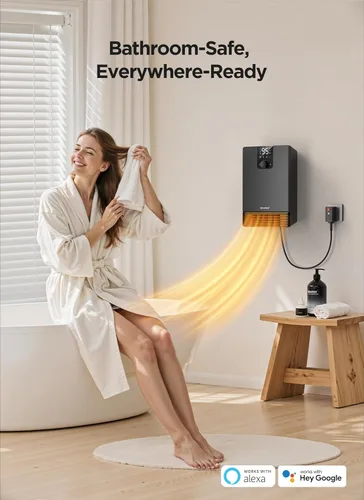 Miniatura 3 de GiveBest Calentador de pared inteligente, calentador eléctrico de calentamiento rápido de 1500 W para uso en interiores, 3 modos de calefacción