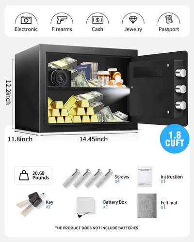 Miniatura 6 de TOTOY 2.0 Cu Ft Steel Fireproof Safe Lock Box For Home with Fire proof Bag Electronic Keypad, LED Sensor Light, Removable Shelf, External