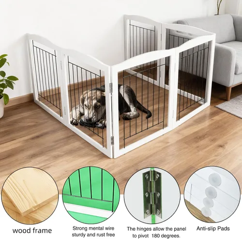 Miniatura 4 de ZJSF Puerta plegable independiente para perros, puerta de madera extra ancha blanca para cachorros, 6 paneles, puertas altas para mascotas