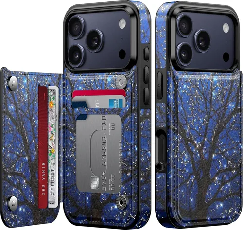 Miniatura 157 de FUNMIKO Funda tipo cartera para iPhone 13 con tarjetero, bloqueo RFID, protección de grado militar y obras de arte impresas con rayos UV, cierre