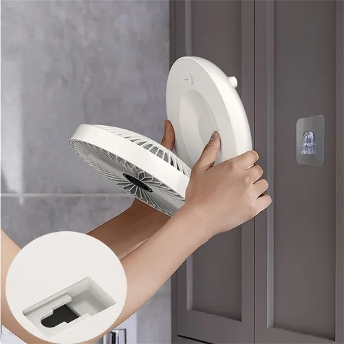 Miniatura 5 de Ventilador de cocina de doble uso con gancho, ventilador de mesa, ventilador recargable de montaje en pared, ventilador de escritorio portátil