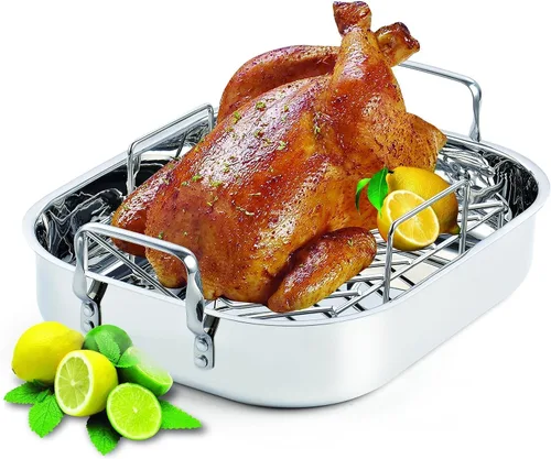 Miniatura 9 de Cooks Standard - Sartén para asar pavo de acero inoxidable con estante en forma de V, interior de 14 x 11 pulgadas; borde de 15 x 12 pulgadas; juego