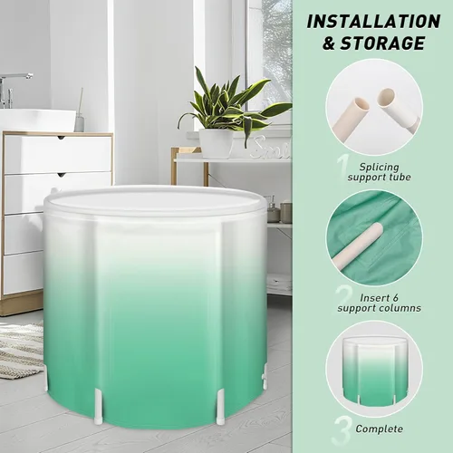 Miniatura 4 de Bañera plegable portátil para adultos, bañera de viaje plegable para campamento, hogar y spa, ahorro de espacio, PVC duradero (gradiente verde)