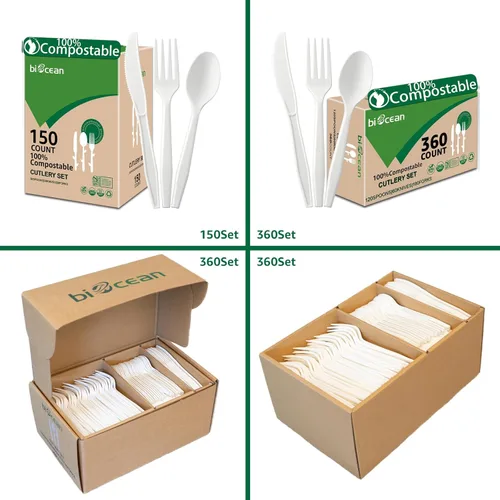 Miniatura 3 de Cuchillos desechables 100% compostables, sin plástico, tenedores, cucharas, utensilios de plástico, los cubiertos pesados y resistentes son