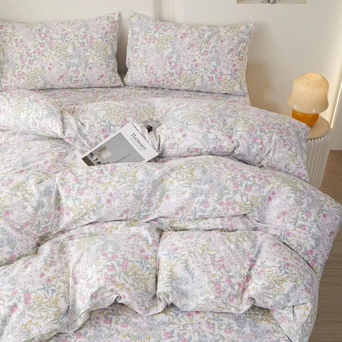 Miniatura 38 de Juego de funda de edredón blanca con estampado floral azul, juego de ropa de cama de algodón suave estilo bohemio, juego de ropa de cama estética
