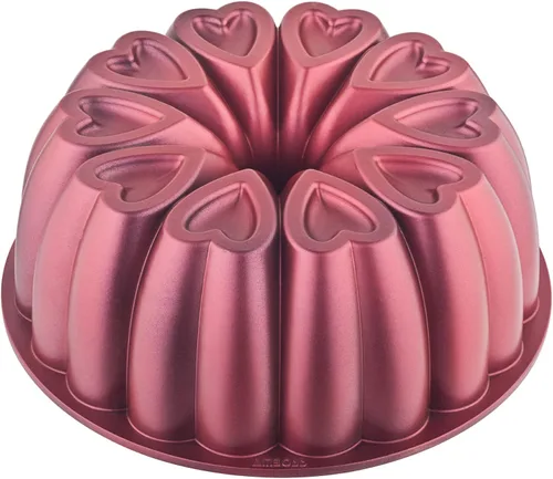 Molde de aluminio fundido en forma de corazón, revestimiento de titanio, antiadherente, 12 tazas, resistente, molde para pastel pound de 10 02-rojo
